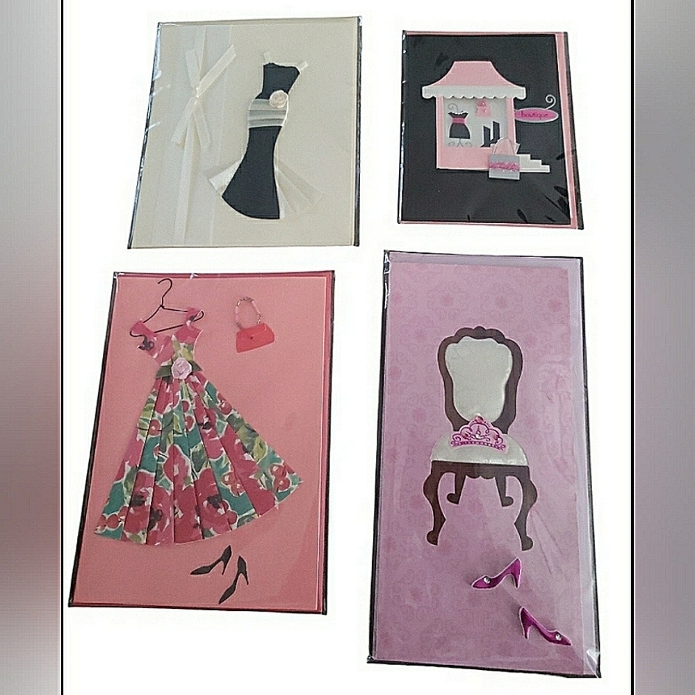 4 New Handmade 3D Blank Greeting Cards